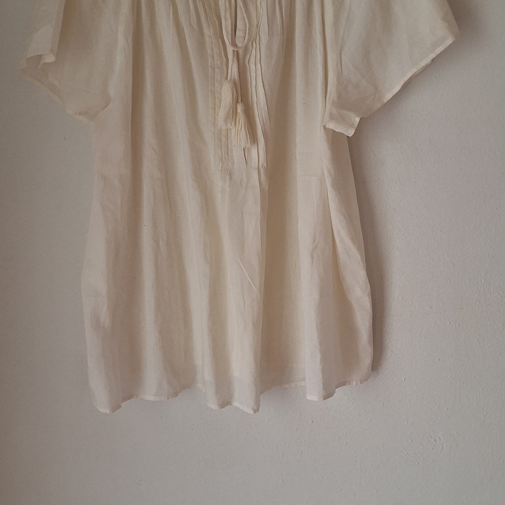 Collection El Corte Ingles Boho Style Shirt  Cream Peasant  Sz XL 100% Cotton